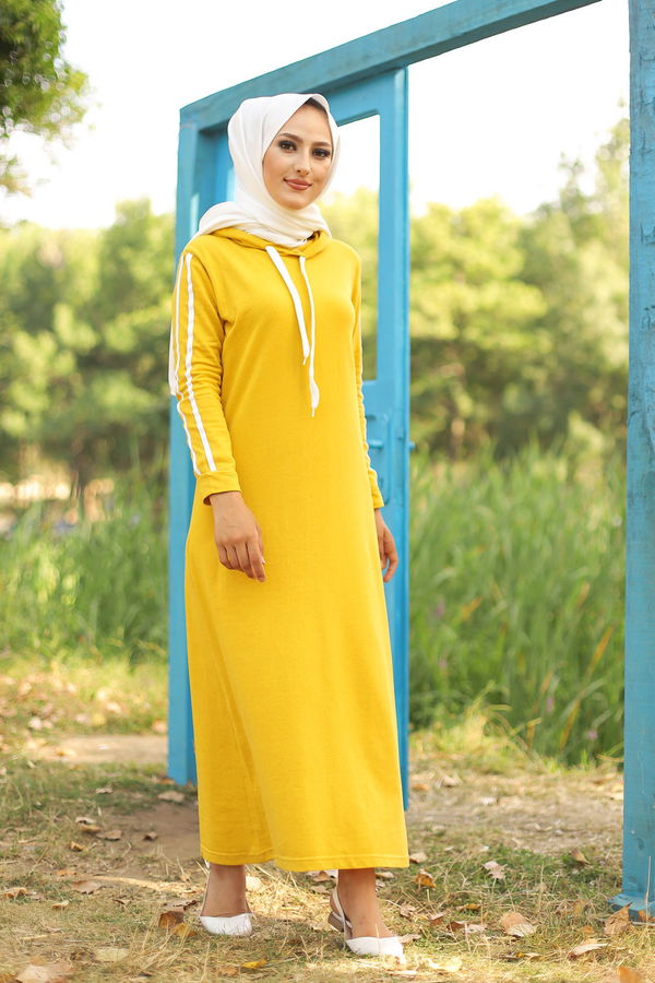 Şeritli Elbise Sarı - 3227