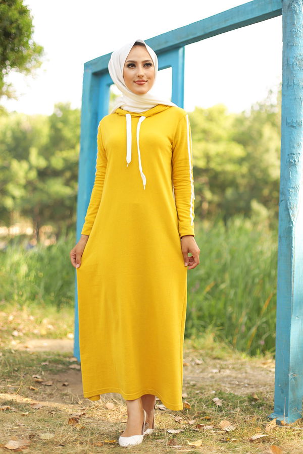 Şeritli Elbise Sarı - 3227
