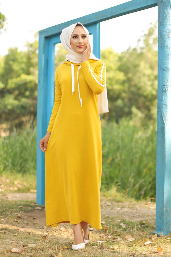 Şeritli Elbise Sarı - 3227
