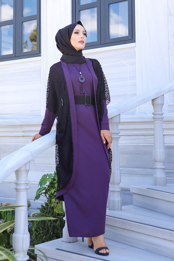 9042 ELBISE CEKET KEMER KOLYE Mürdüm - 9042