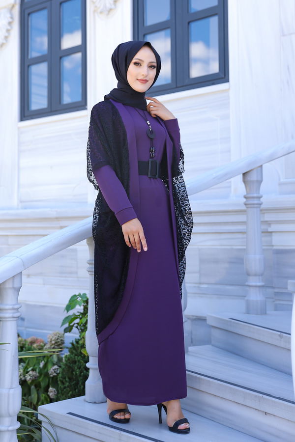 9042 ELBISE CEKET KEMER KOLYE Mürdüm - 9042