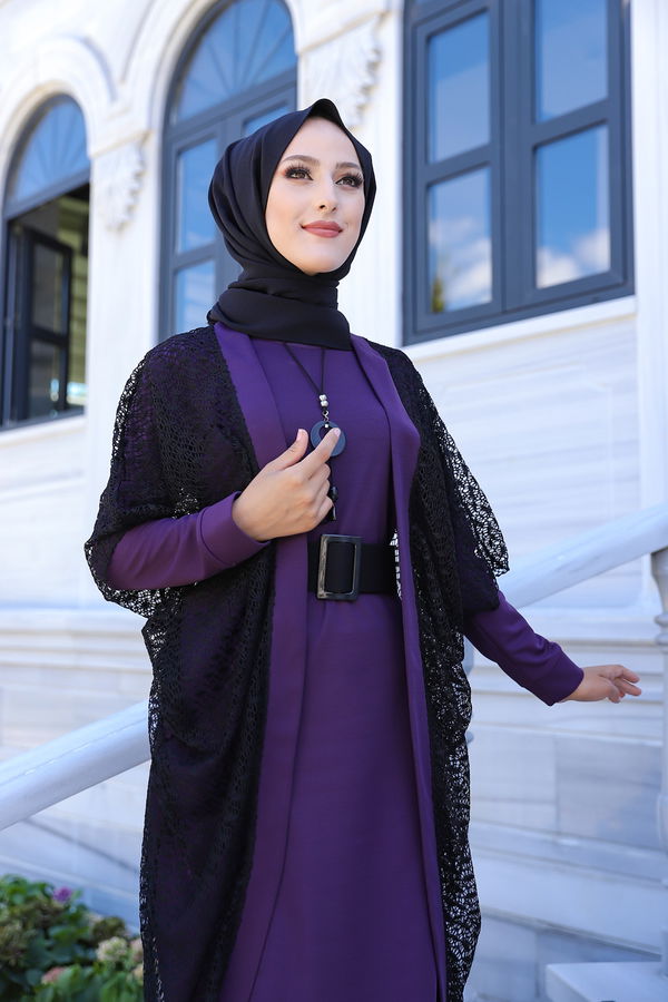 9042 ELBISE CEKET KEMER KOLYE Mürdüm - 9042