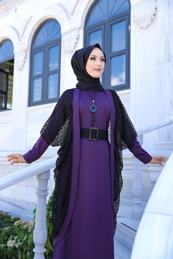 9042 ELBISE CEKET KEMER KOLYE Mürdüm - 9042