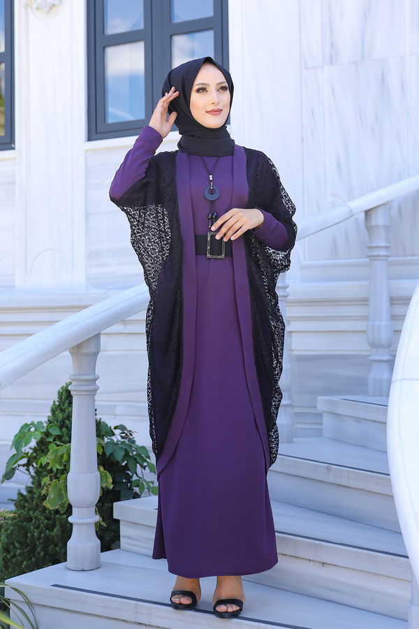 9042 ELBISE CEKET KEMER KOLYE Mürdüm - 9042