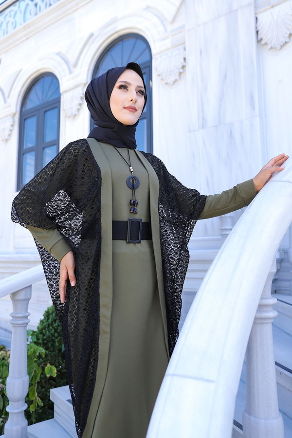9042 ELBISE CEKET KEMER KOLYE Haki - 9042 HAKİ
