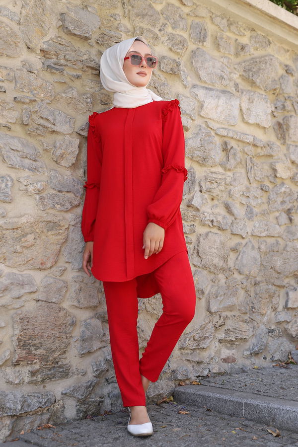 9043 TUNIK PANTOLON Kırmızı - 9043