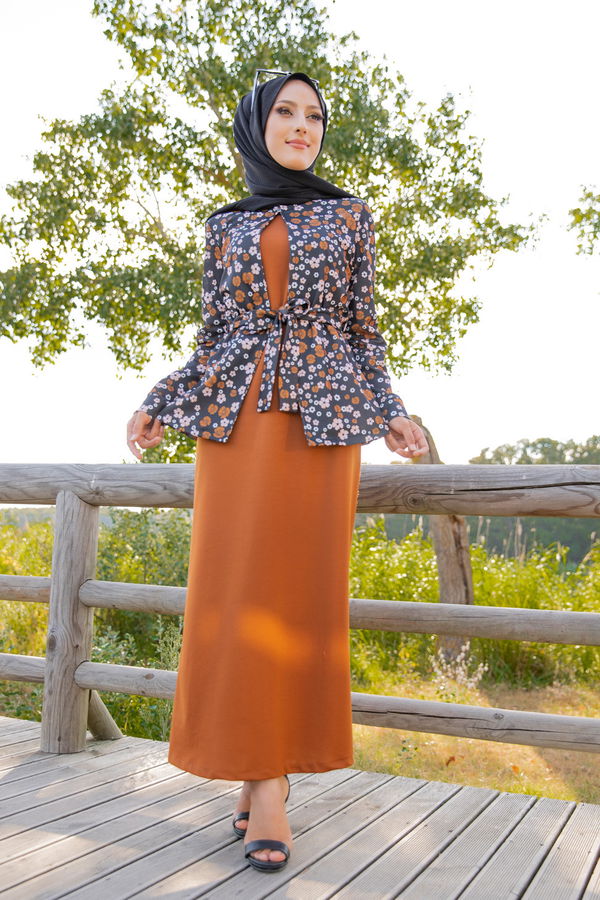 9054 ELBISE CEKET KEMER KOLYE Taba - 9054 TABA