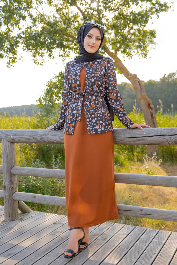 9054 ELBISE CEKET KEMER KOLYE Taba - 9054 TABA
