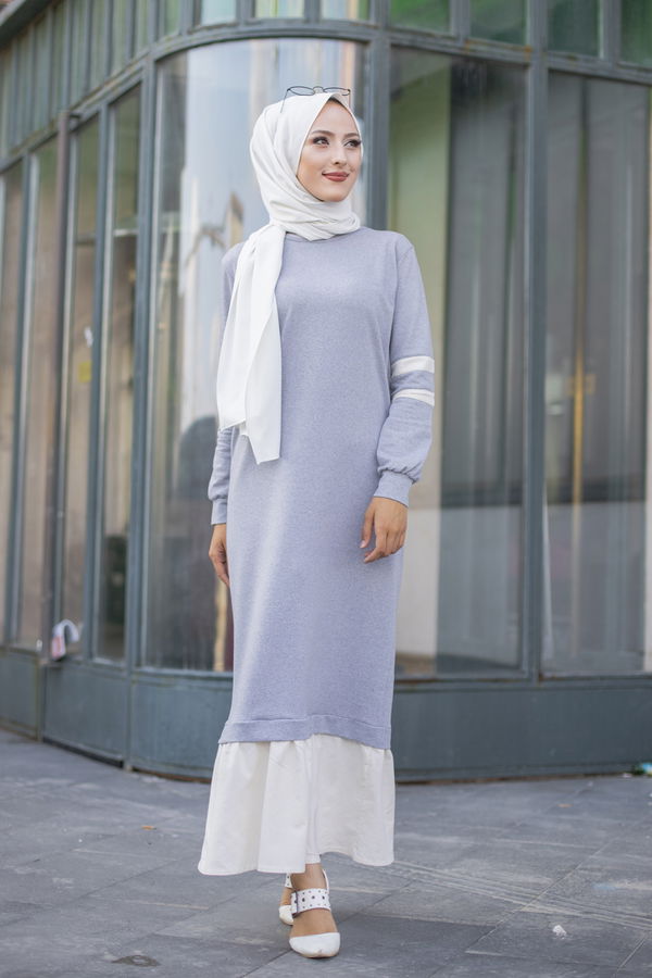 GARNILI ELBISE Gri - 3080 GRİ