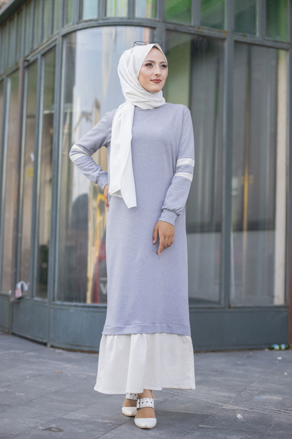 GARNILI ELBISE Gri - 3080 GRİ