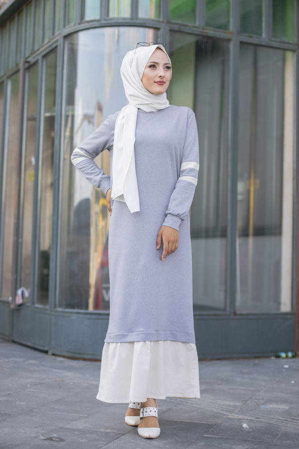 GARNILI ELBISE Gri - 3080 GRİ