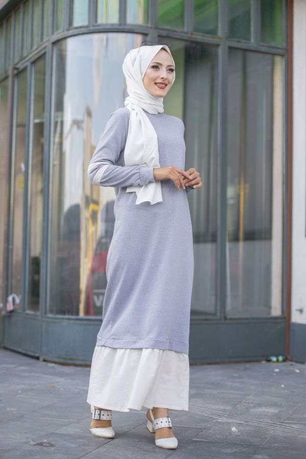 GARNILI ELBISE Gri - 3080 GRİ