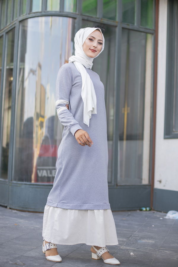 GARNILI ELBISE Gri - 3080 GRİ