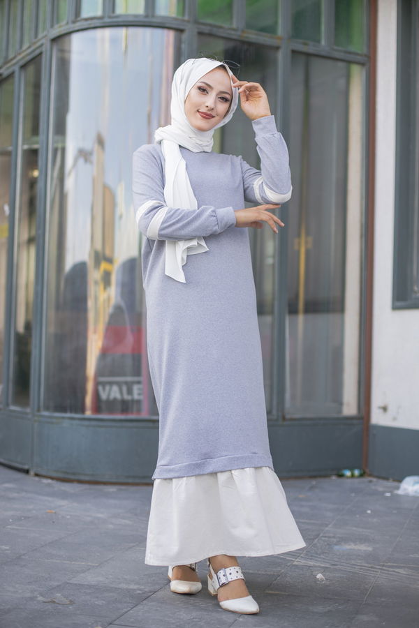 GARNILI ELBISE Gri - 3080 GRİ