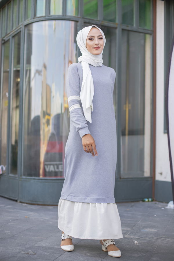 GARNILI ELBISE Gri - 3080 GRİ