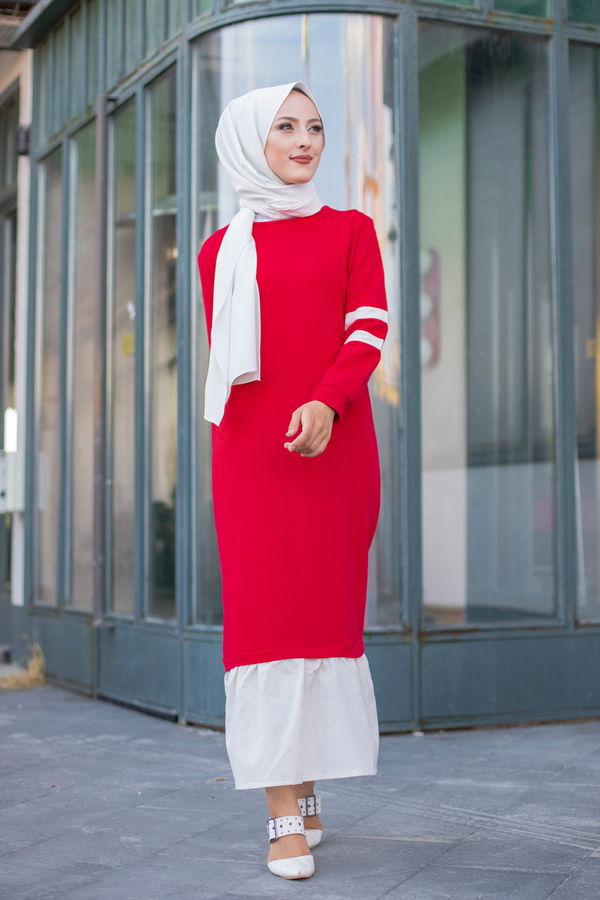 GARNILI ELBISE Kırmızı - 3080