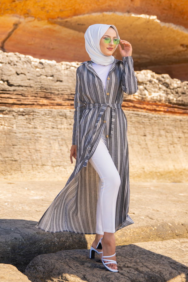 3260 CIZGILI ELBISE Gri - 3260 GRİ