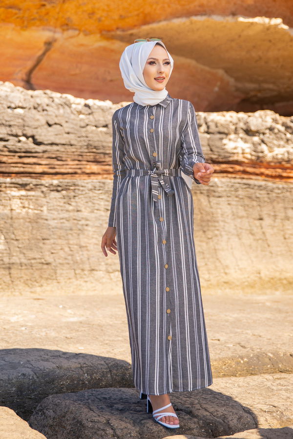 3260 CIZGILI ELBISE Gri - 3260 GRİ