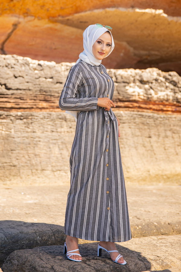 3260 CIZGILI ELBISE Gri - 3260 GRİ