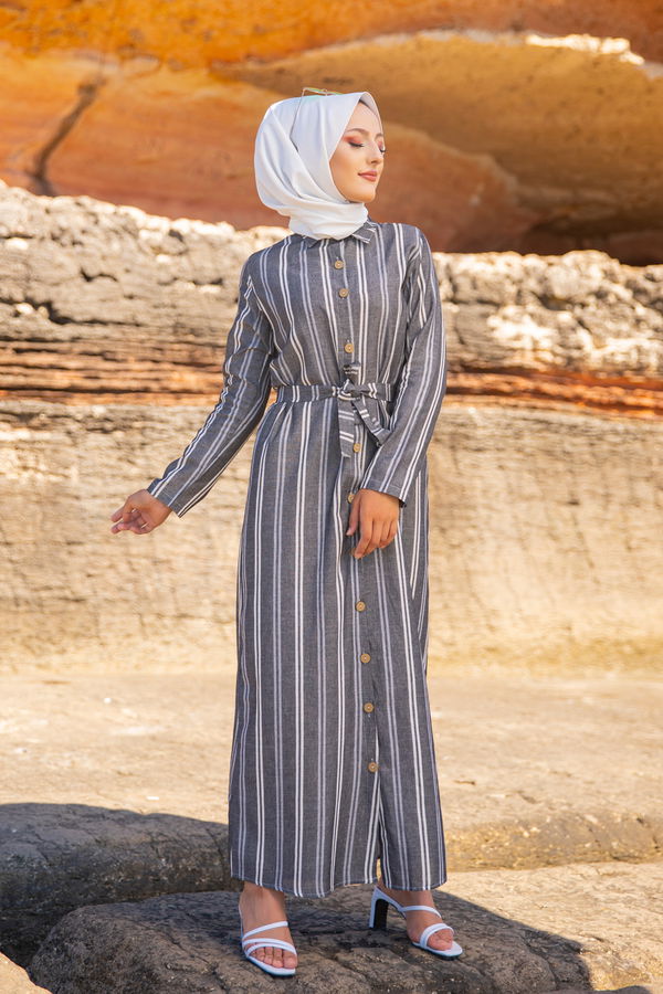 3260 CIZGILI ELBISE Gri - 3260 GRİ