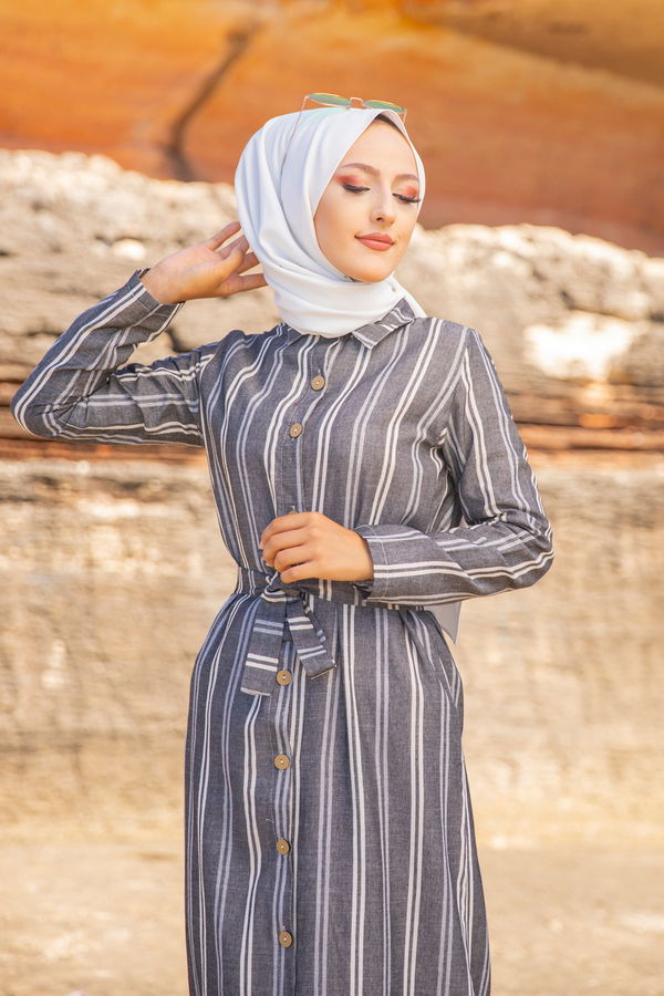 3260 CIZGILI ELBISE Gri - 3260 GRİ