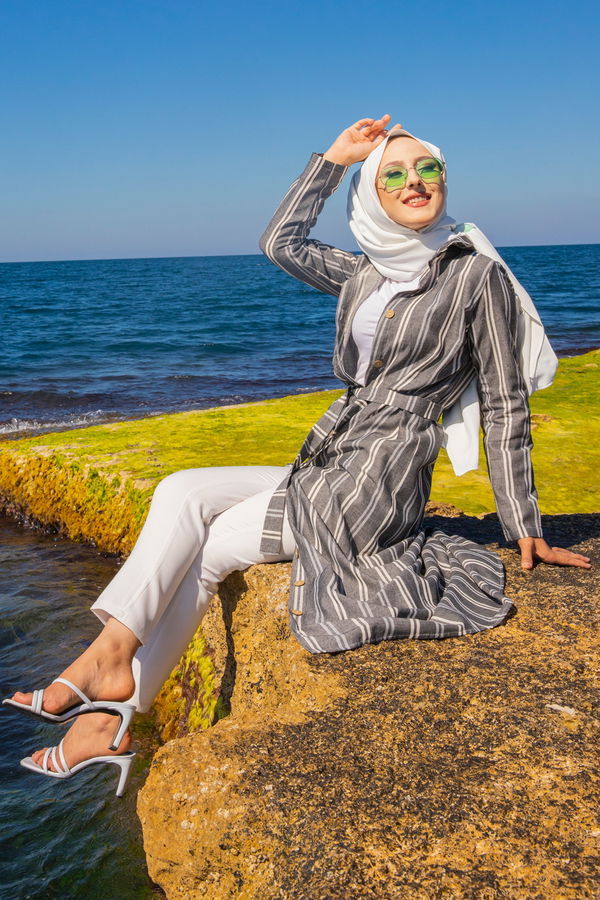 3260 CIZGILI ELBISE Gri - 3260 GRİ