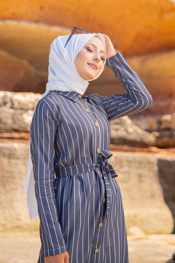 3260 CIZGILI ELBISE Lacivert - 3260 LACİVERT
