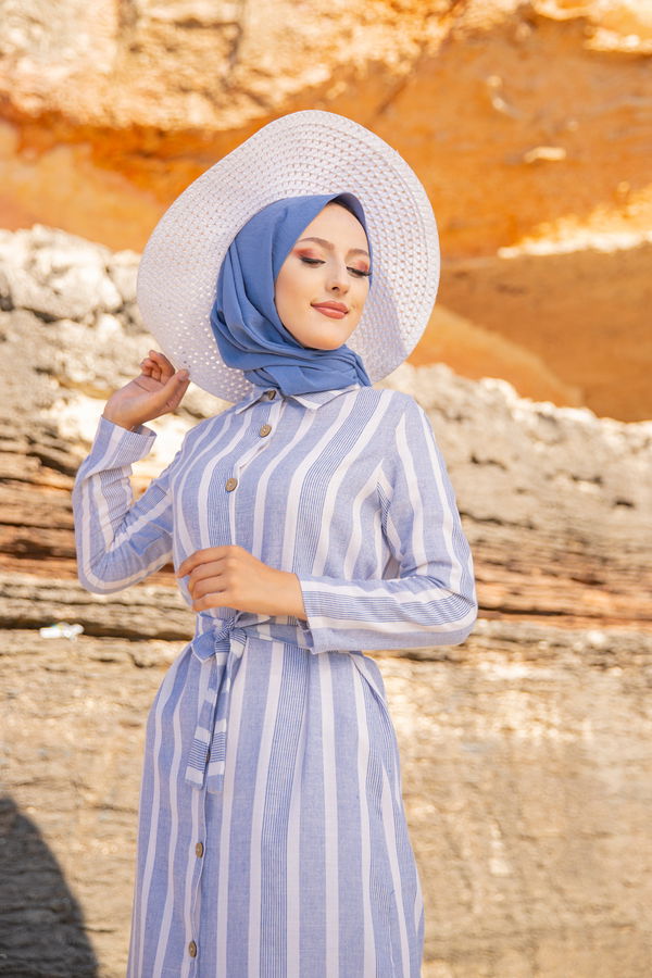 3260 CIZGILI ELBISE Mavi - 3260