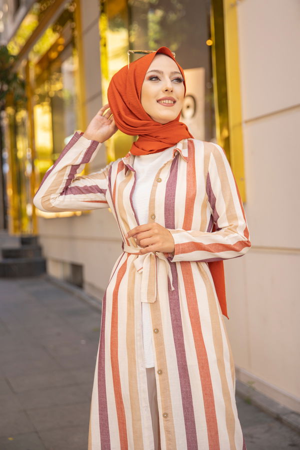 9057 KUSAKLI ELBISE Vizon - 9057 VİZON