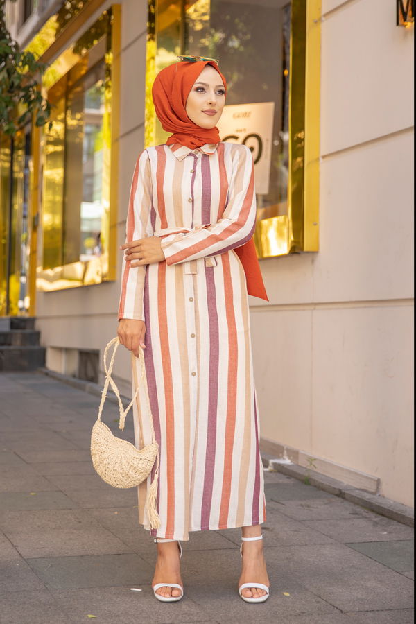 9057 KUSAKLI ELBISE Vizon - 9057 VİZON