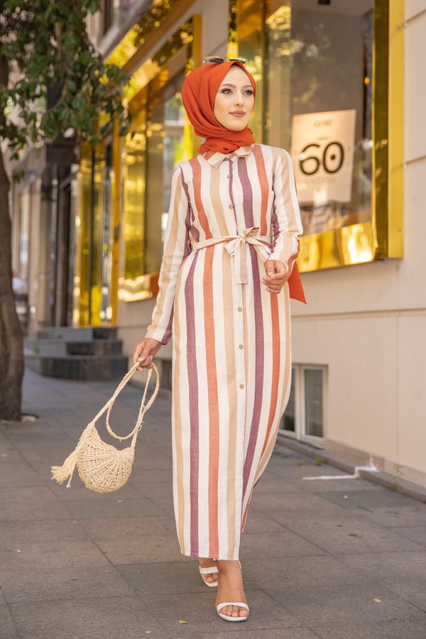 9057 KUSAKLI ELBISE Vizon - 9057 VİZON