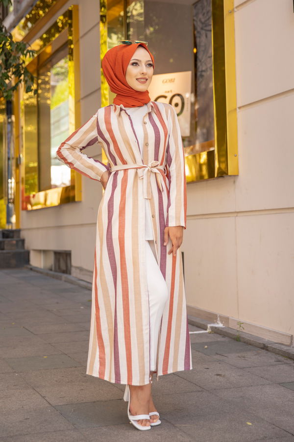 9057 KUSAKLI ELBISE Vizon - 9057 VİZON