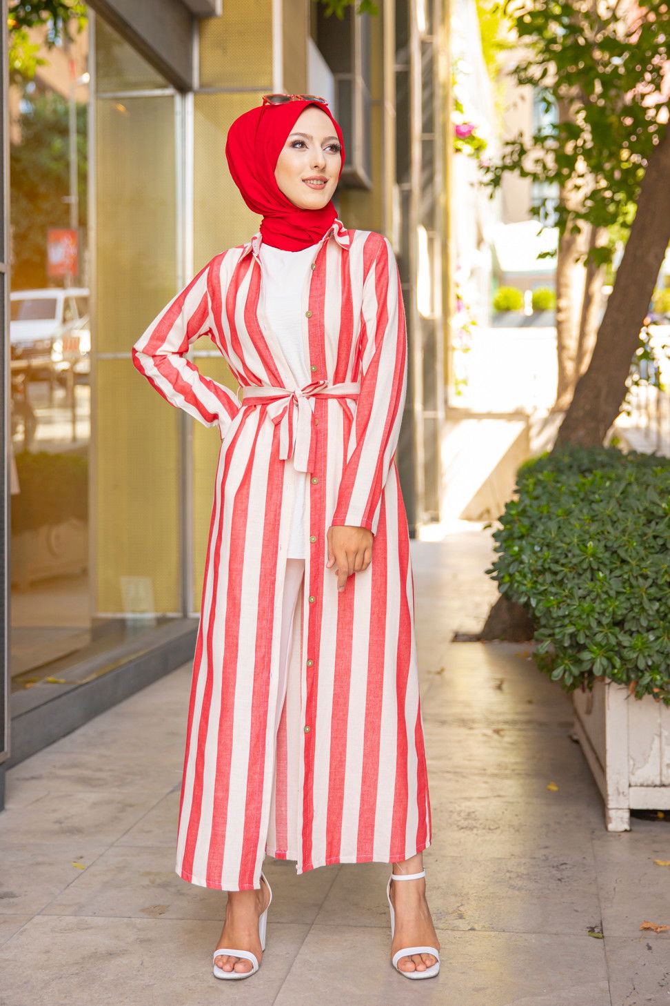 9057 KUSAKLI ELBISE Kırmızı - 9057 Kırmızı