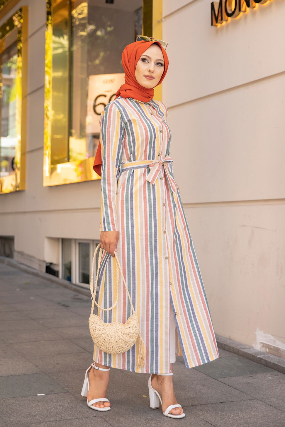 9057 KUSAKLI ELBISE Vizon - 9057