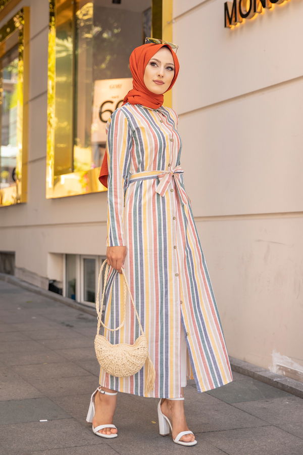 9057 KUSAKLI ELBISE Vizon - 9057