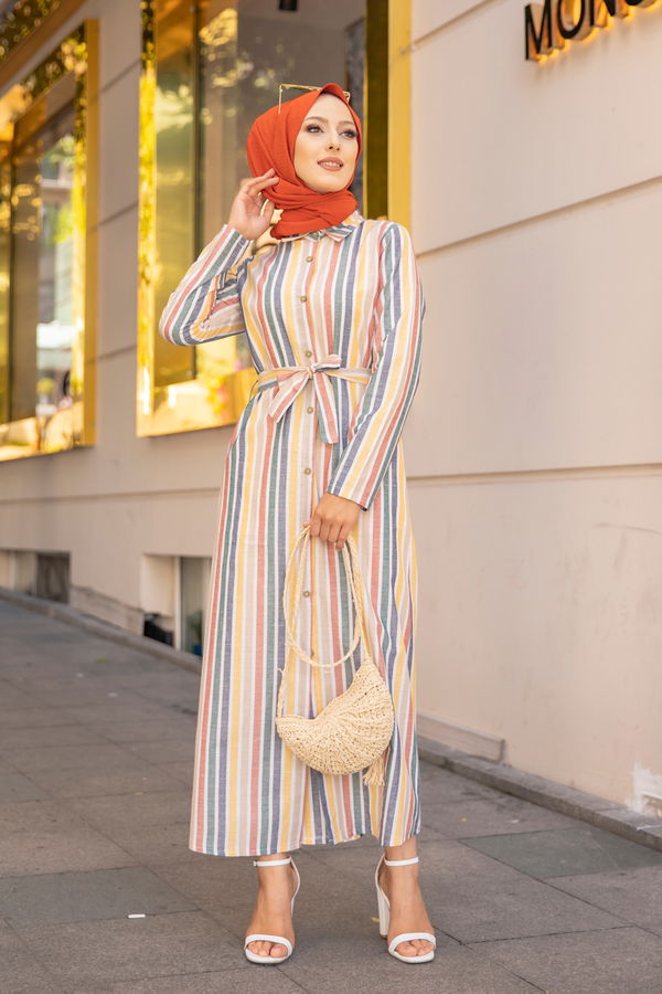9057 KUSAKLI ELBISE Vizon - 9057