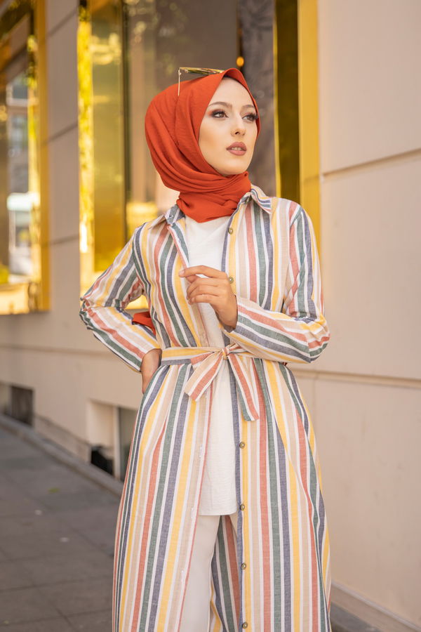9057 KUSAKLI ELBISE Vizon - 9057