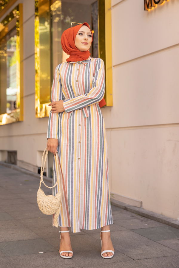 9057 KUSAKLI ELBISE Vizon - 9057