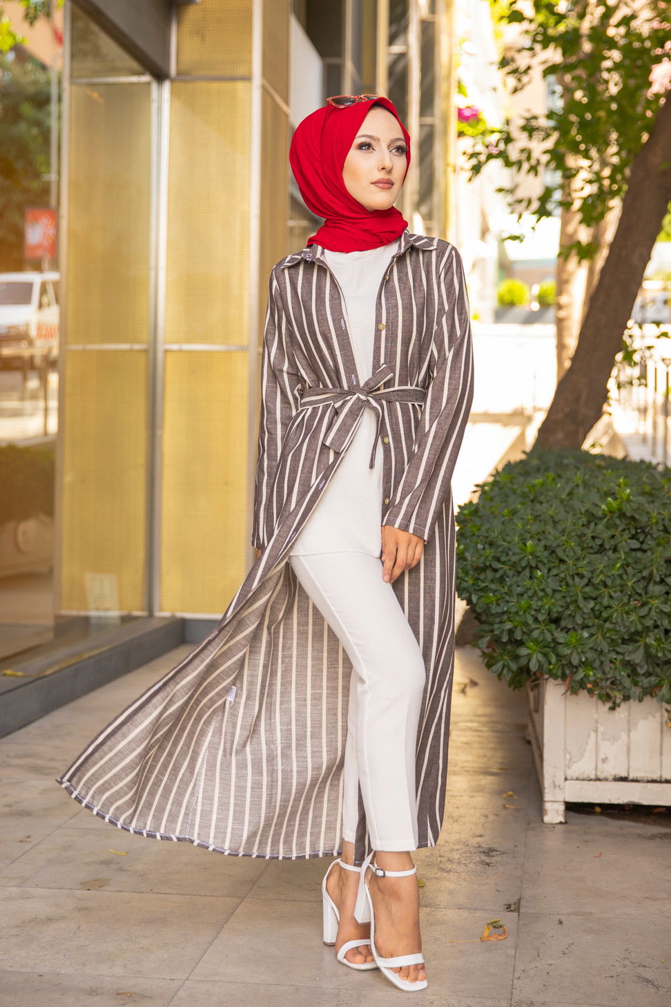 9057 KUSAKLI ELBISE Kahverengi - 9057 KAHVERENGİ