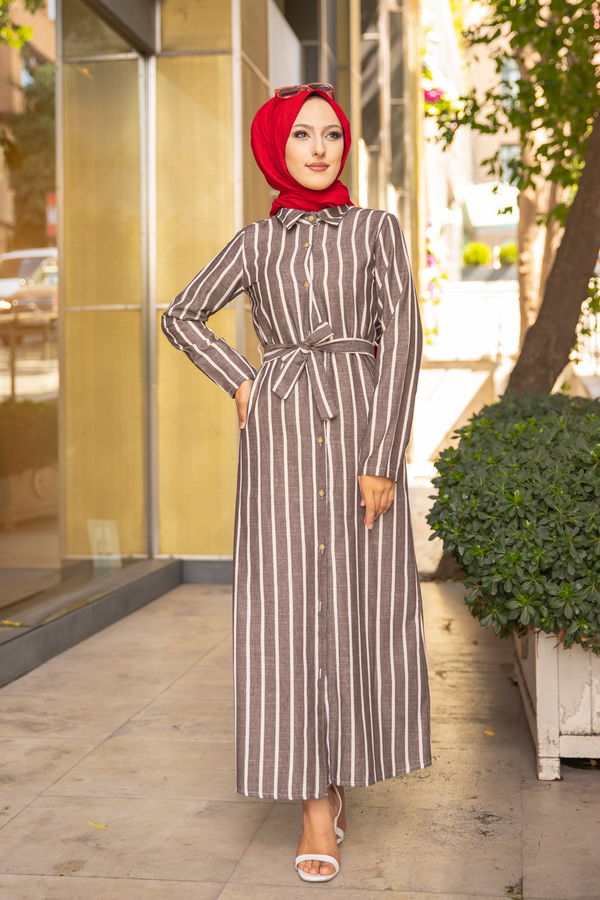 9057 KUSAKLI ELBISE Kahverengi - 9057 KAHVERENGİ