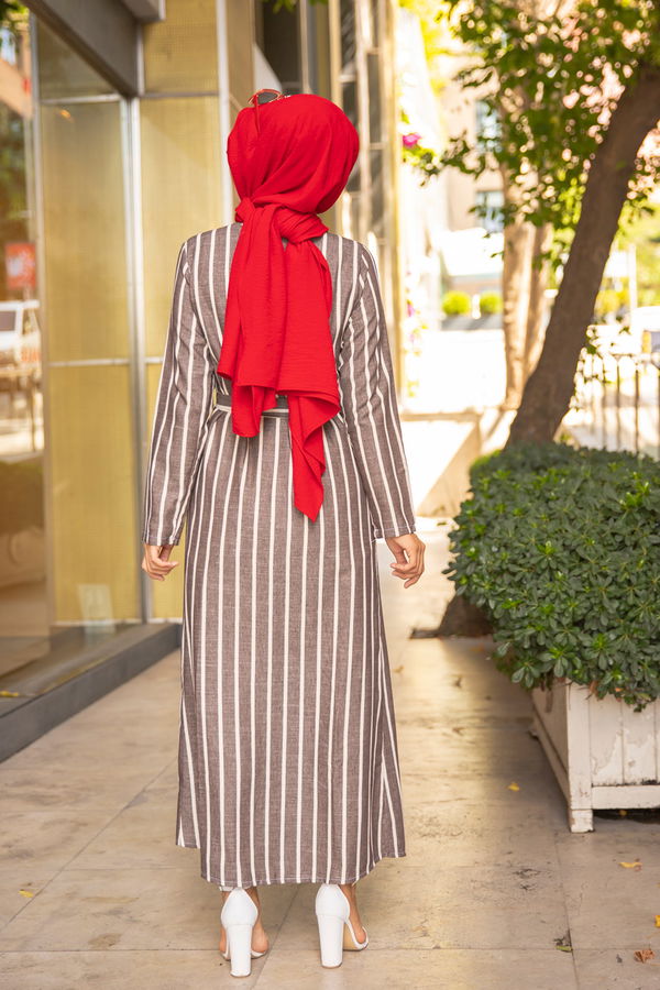 9057 KUSAKLI ELBISE Kahverengi - 9057 KAHVERENGİ