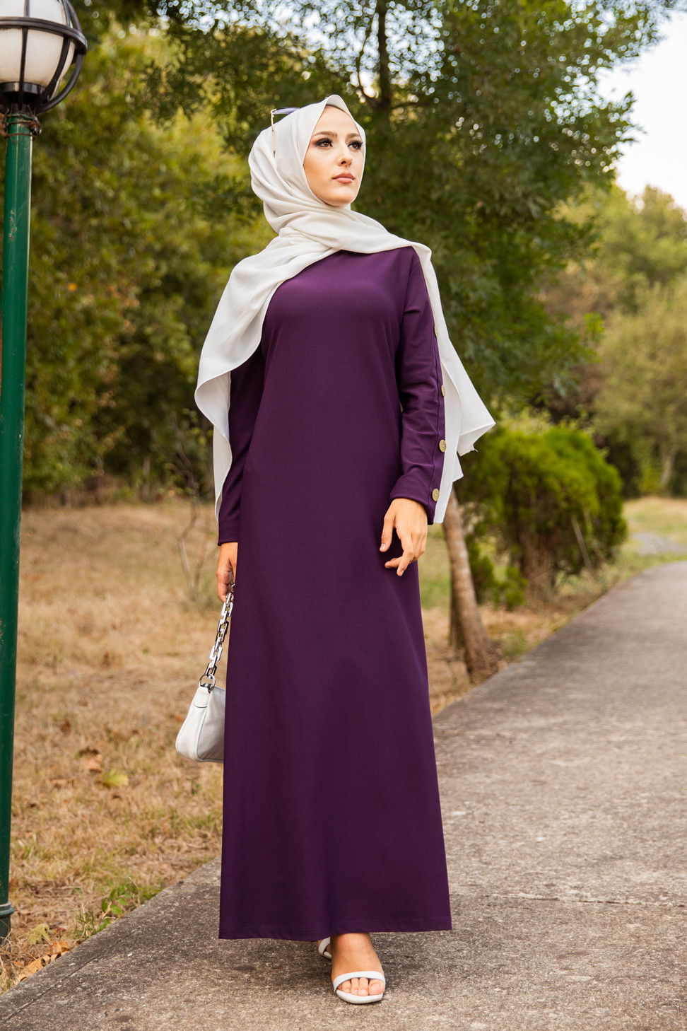 DUGME DETAY ELBISE Mürdüm - 2789 MÜRDÜM