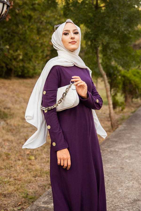 DUGME DETAY ELBISE Mürdüm - 2789 MÜRDÜM