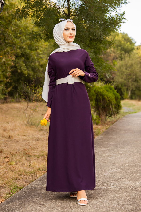 DUGME DETAY ELBISE Mürdüm - 2789 MÜRDÜM