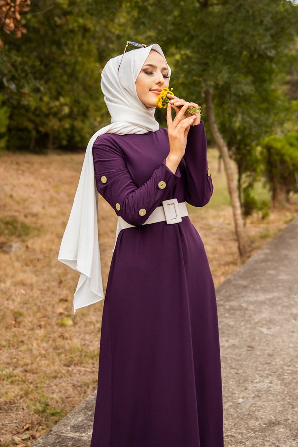 DUGME DETAY ELBISE Mürdüm - 2789 MÜRDÜM