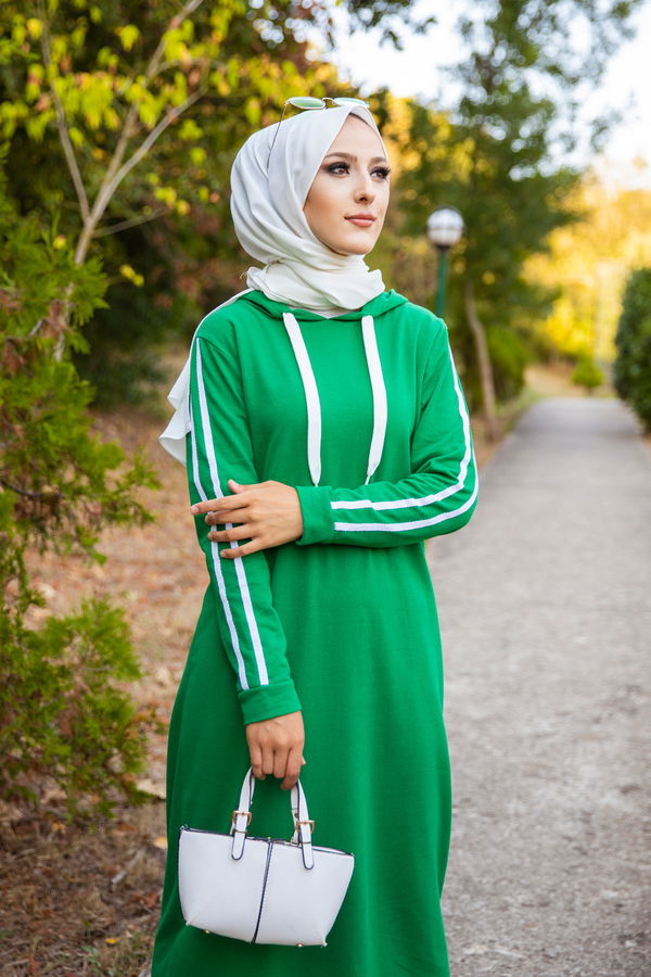 Şeritli Elbise Yeşil - 3227