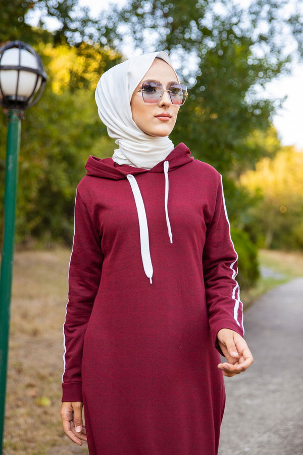 Şeritli Elbise Bordo - 3227 BORDO