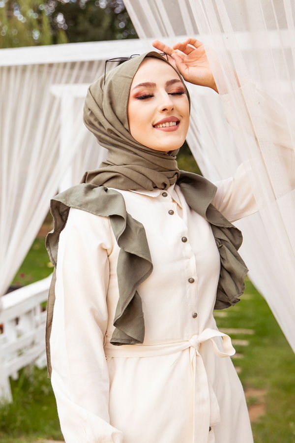3125 TOP DUGMELI ELBISE Haki - 3125