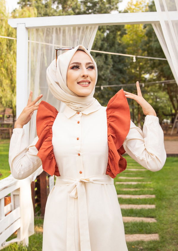 3125 TOP DUGMELI ELBISE Kiremit - 3125 KİREMİT