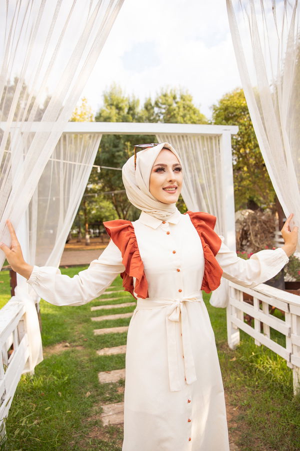 3125 TOP DUGMELI ELBISE Kiremit - 3125 KİREMİT